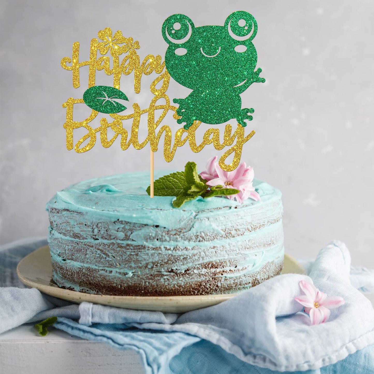 Monmon & Craft Frog Happy Birthday Cake Topper/Baby Shower/Boys Girls 1St Birthday/Rainforest Frog Birthday Party Decorations -
