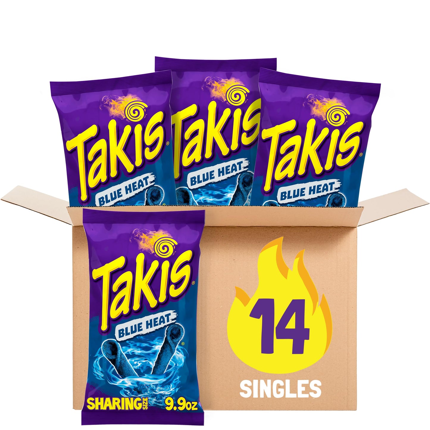 Takis Blue Heat Rolled Tortilla Chips, Extreme Spicy, 9.9 oz (Pack of 14)