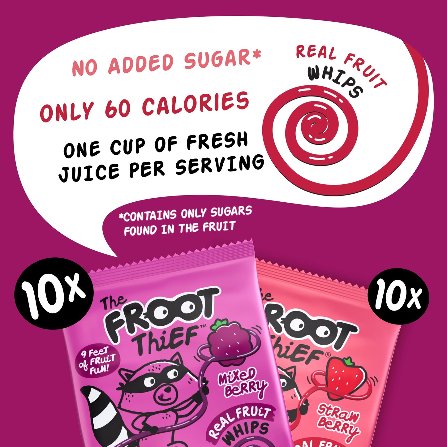 The FROOT Thief Real Fruit Snack Whips BIG Variety Pack, Nut Free, Individual Bags for Kids School Lunches, 10xStrawberry, 10xMi