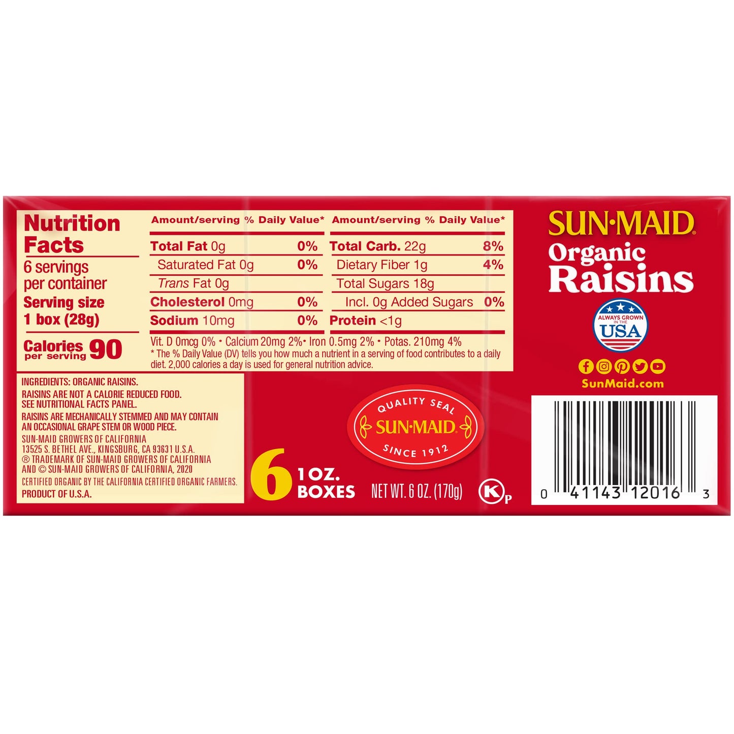 Sun-Maid Organic California Sun-Dried Raisins - (72 Pack) 1 oz Snack-Size Box - Organic Dried Fruit for Healthy Snacks, School L