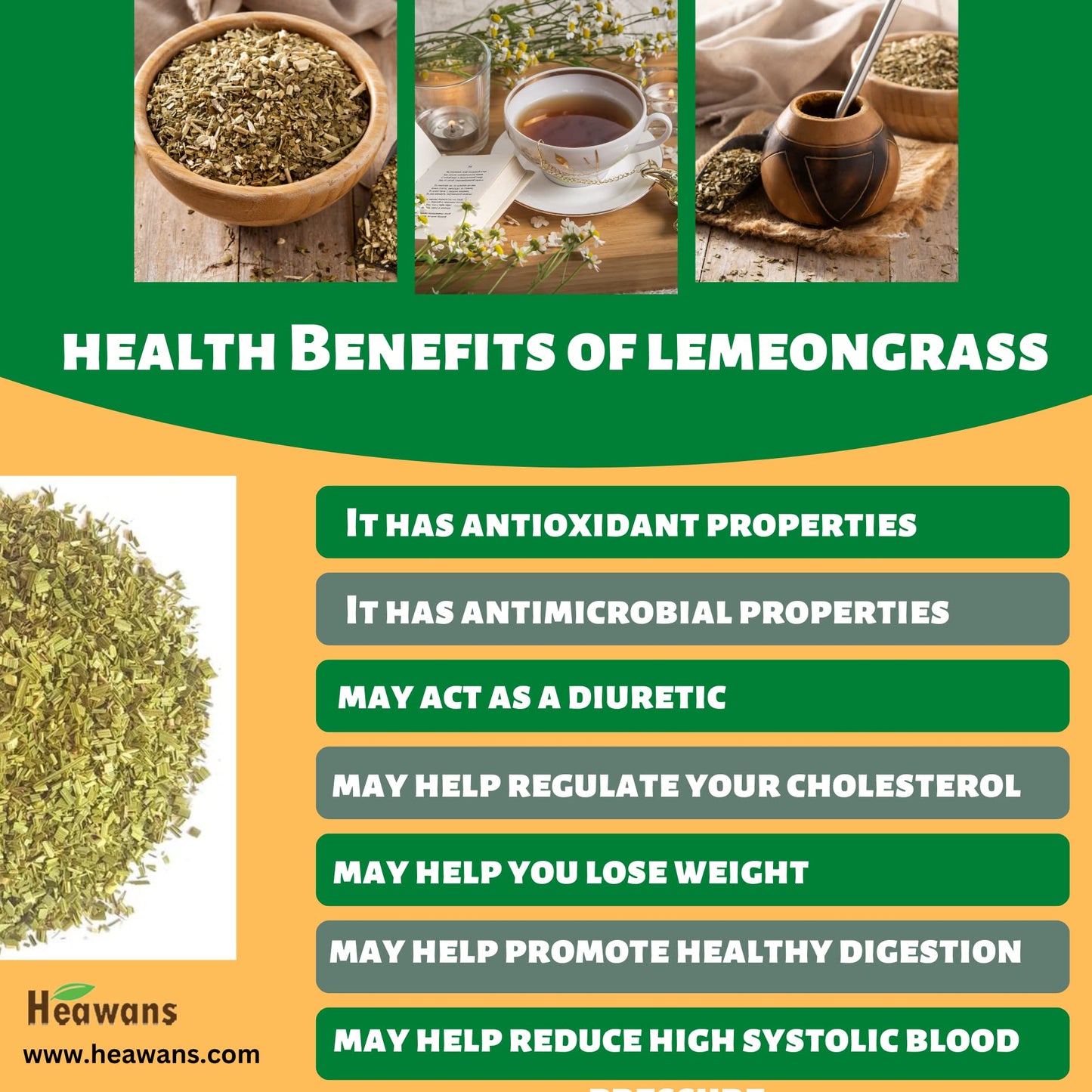 Heawans Organic Dried Lemongrass Cut - 2 oz (56g)