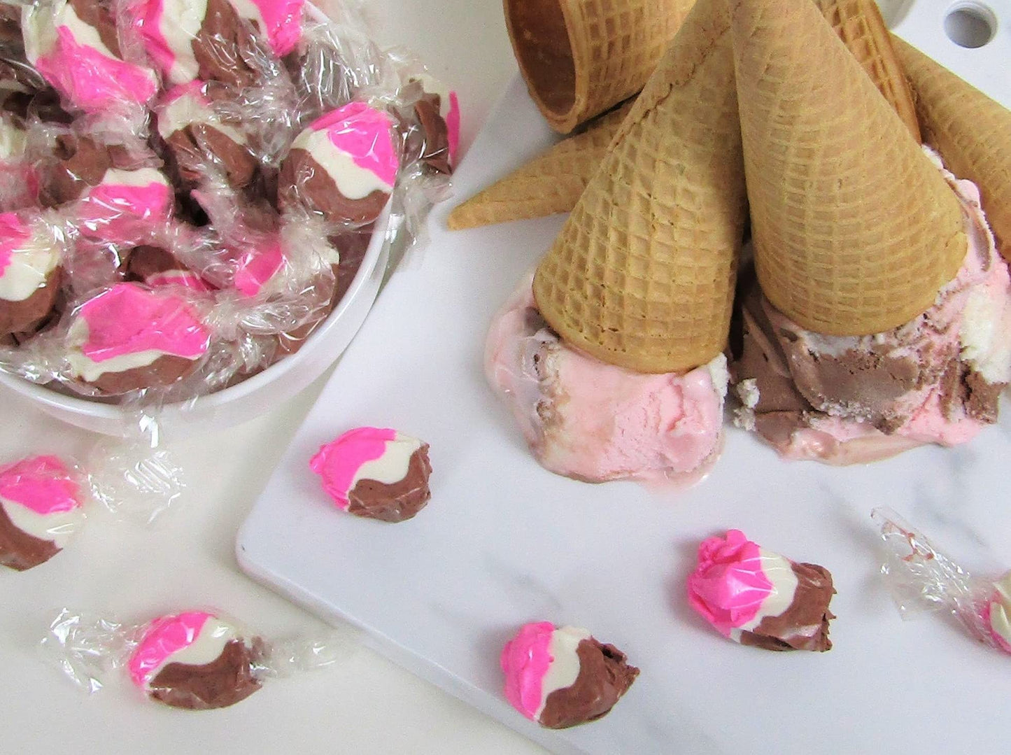 Neapolitan Ice Cream Taffy Chews By It'S Delish,2 Lbs Bulk Bag - Individually Wrapped Gourmet Soft Fluff Taffy - Great Candy For