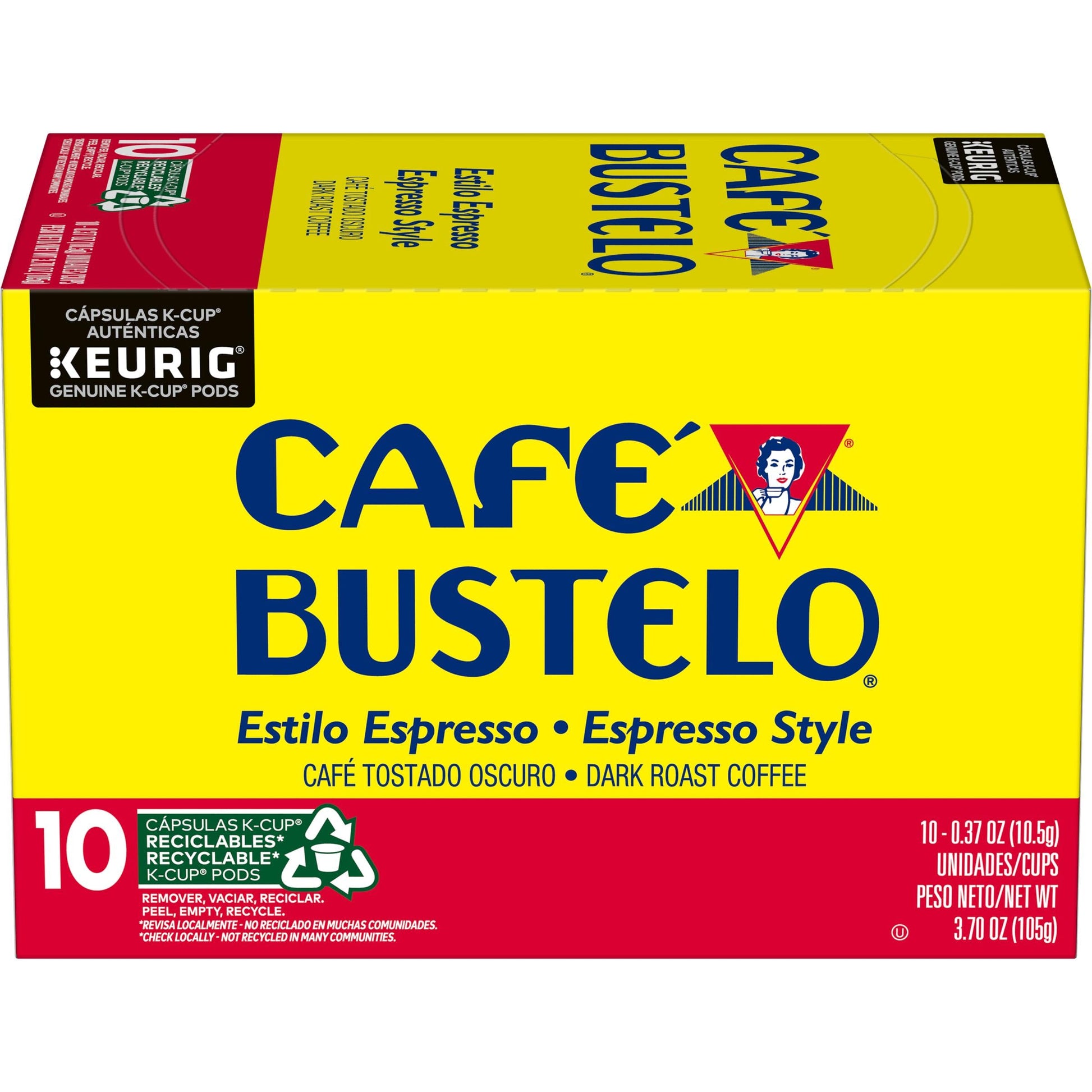 Caf   Bustelo Espresso Style Dark Roast Coffee, Keurig K-Cup Pods, 10 Count Box