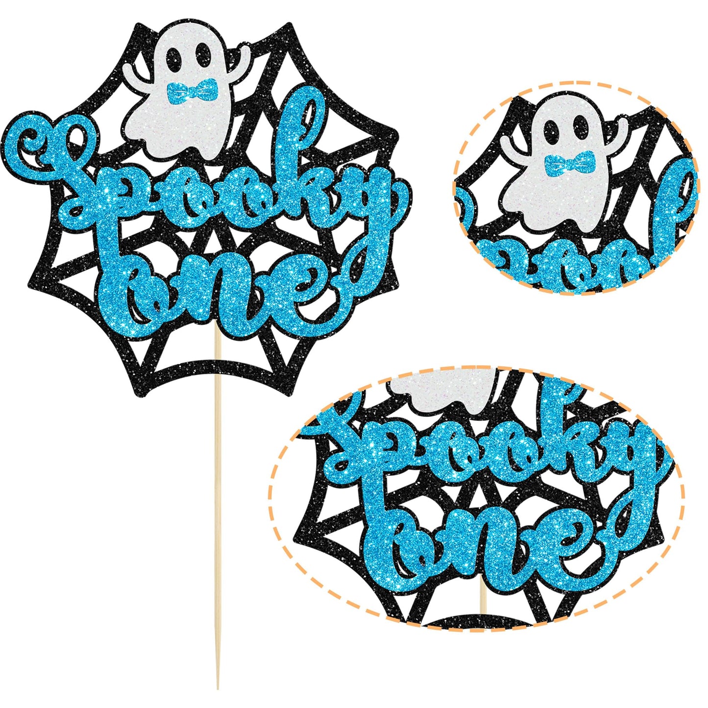 Gyufise 1Pc The Spooky One Cake Topper Blue Glitter The Spooky One Halloween Cake Picks 1St Birthday Cake Decorations For Hallow