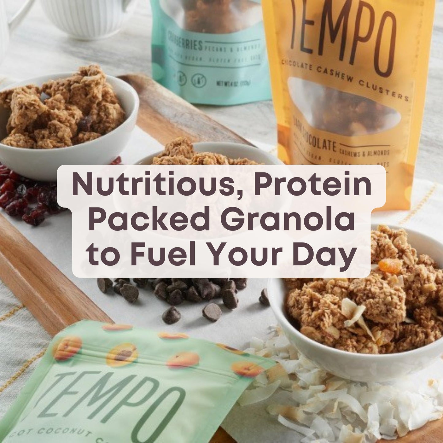 Tempo Granola Dark Chocolate Cashew Pecan Granola Clusters (6 Pack) Gluten Free Oats, High Protein, Low Sugar, Vegan, Dairy Free