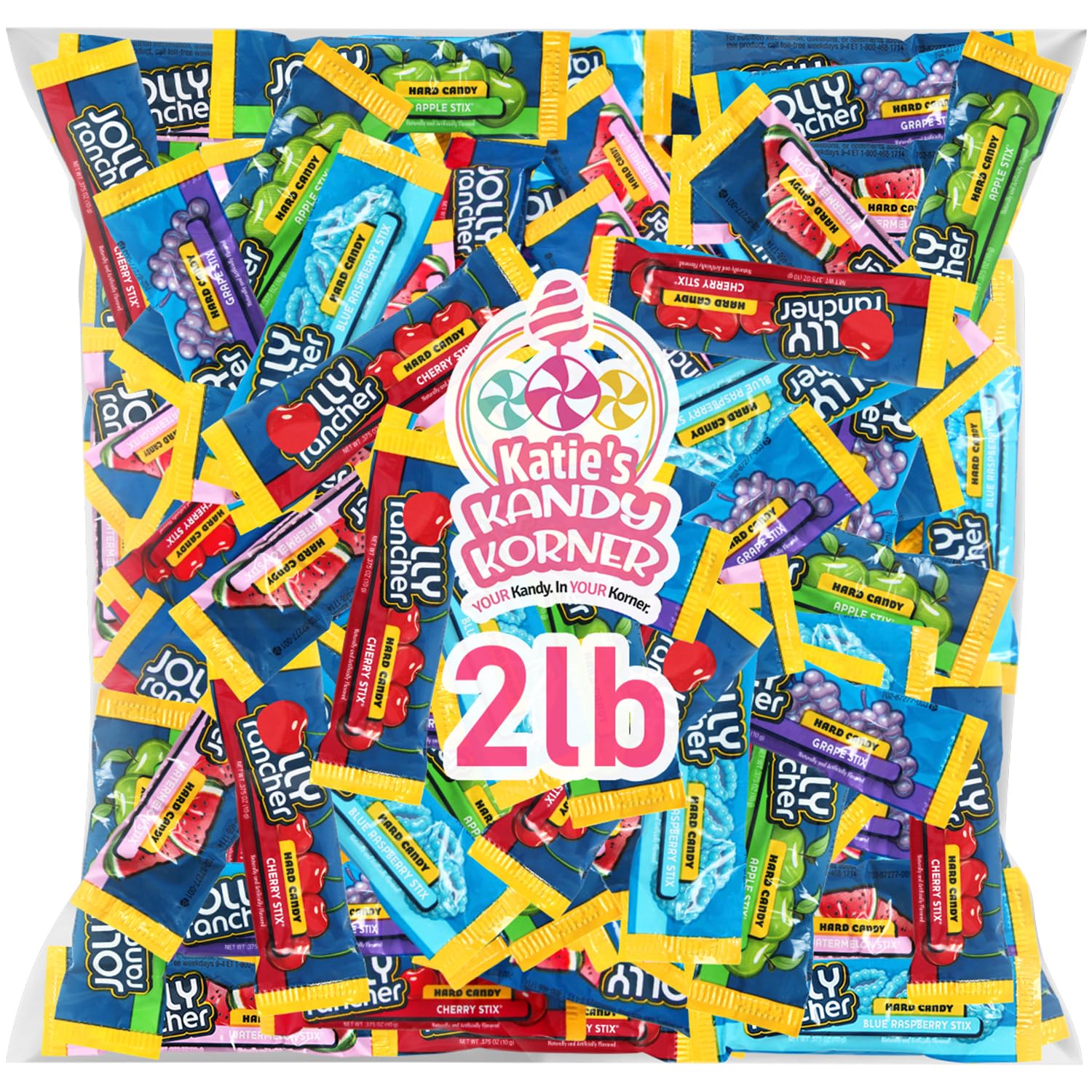 Jolly Ranchers Hard Candy Stix, 2lb Pack of Hard Candy Individually Wrapped, Ideal for Trick or Treating and Stocking Stuffers, 