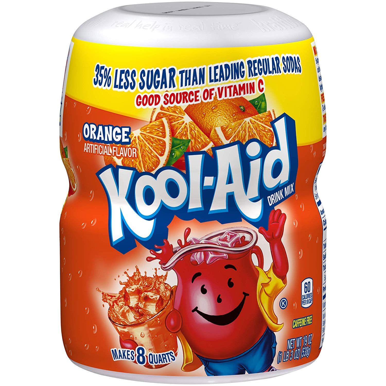 Kool-Aid Caffeine Free Orange Drink Mix, 12 Count, 19 oz Canisters, 1.18 lb Pack