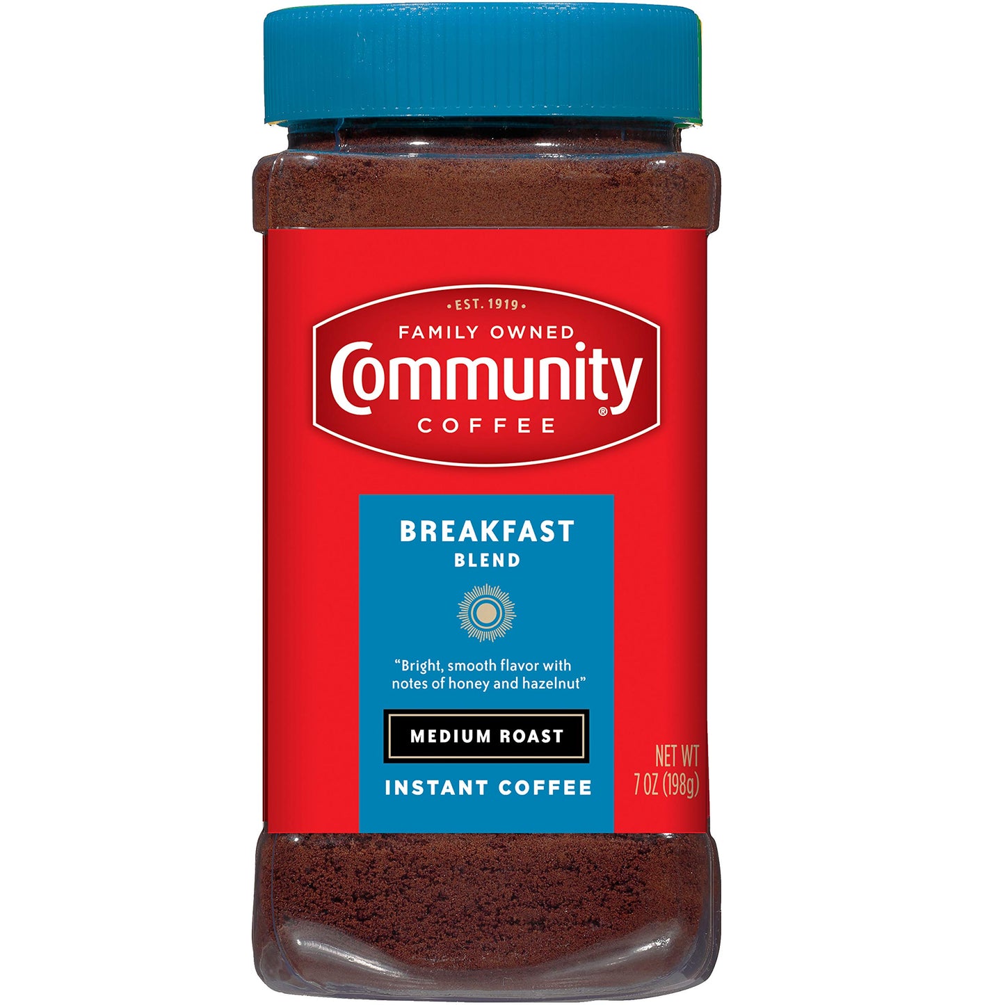Community Coffee Breakfast Blend Instant Coffee, Medium Roast, 7 Oz Jar (Pack Of 4)