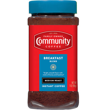 Community Coffee Breakfast Blend Instant Coffee, Medium Roast, 7 Oz Jar (Pack Of 4)