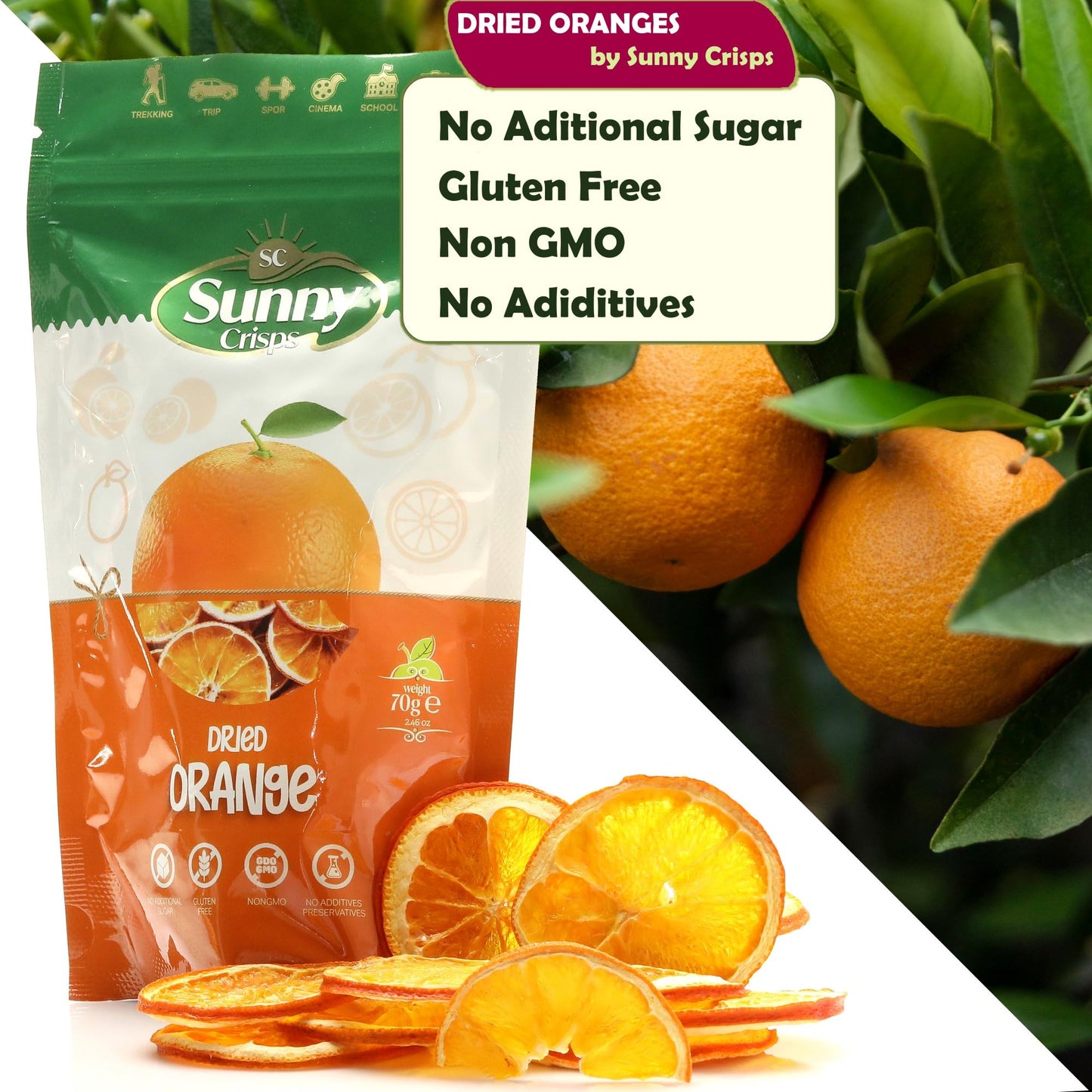 Sunny Crisps Dried Orange Slices For Cocktails 2.46 Oz - Gluten Free Dehydrated Orange Slices For Decorating And Drinks - Chewab