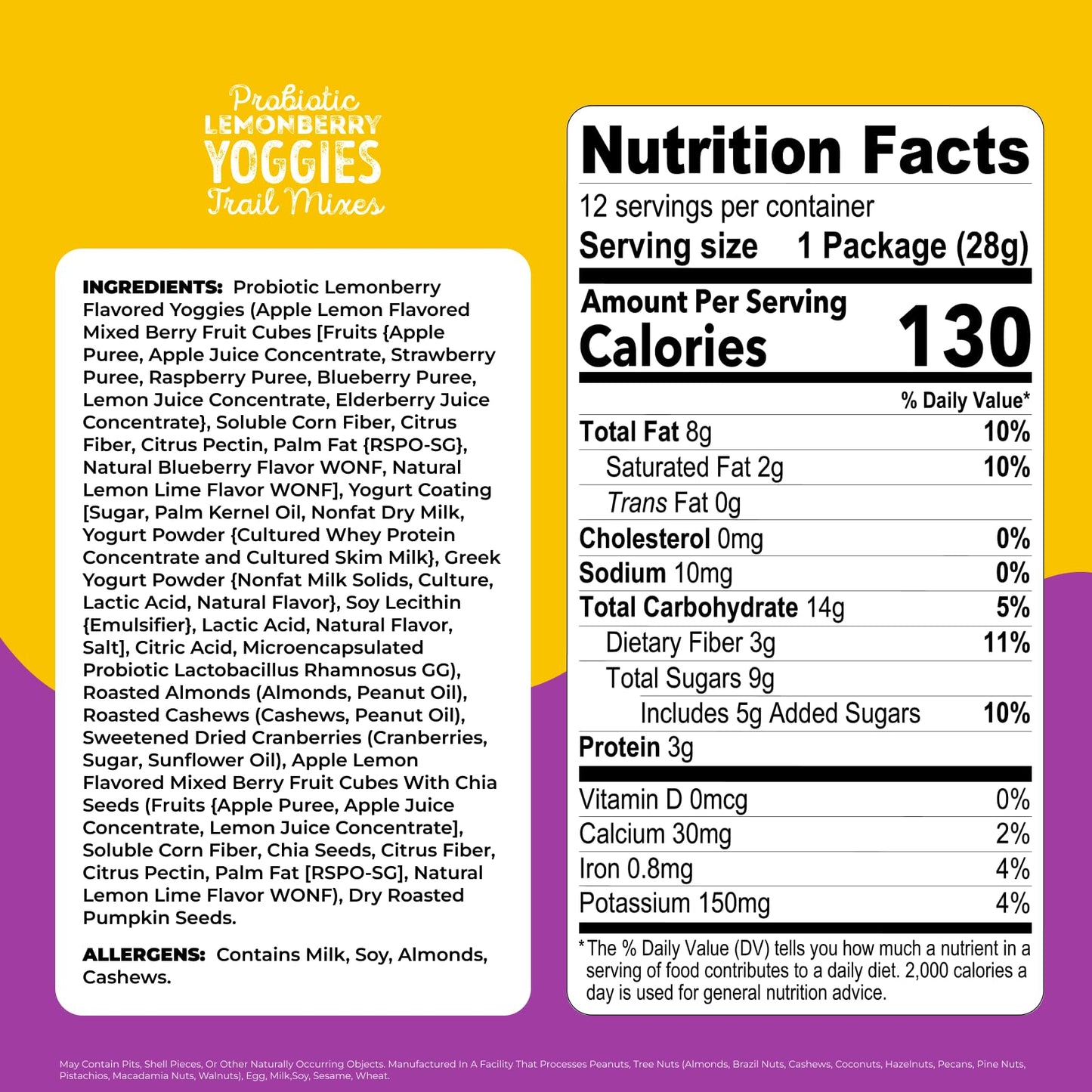 Natures Garden Probiotic Yoggies Trail Mix Multipack  24oz (Lemonberry 12x1oz + Mixed Berry 12x1oz) - Yogurt Covered Fruit & Nut Snack for mature-themeds & Kids - High Fiber  Gluten-Free  No Artificial Flavors and Colors  Variety Pack