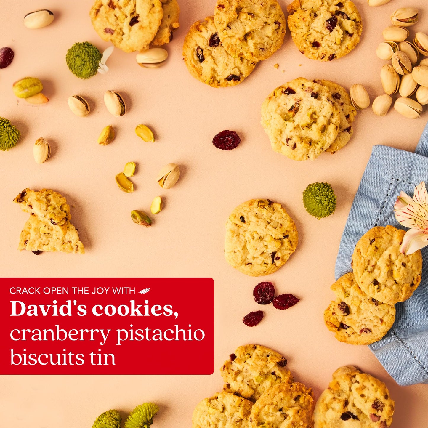 David'S Cookies Celebrate Moms Cranberry Pistachio Biscuits Sweet Sampler Tin - Irresistible Crunch, Snacks And Bakery Treats -
