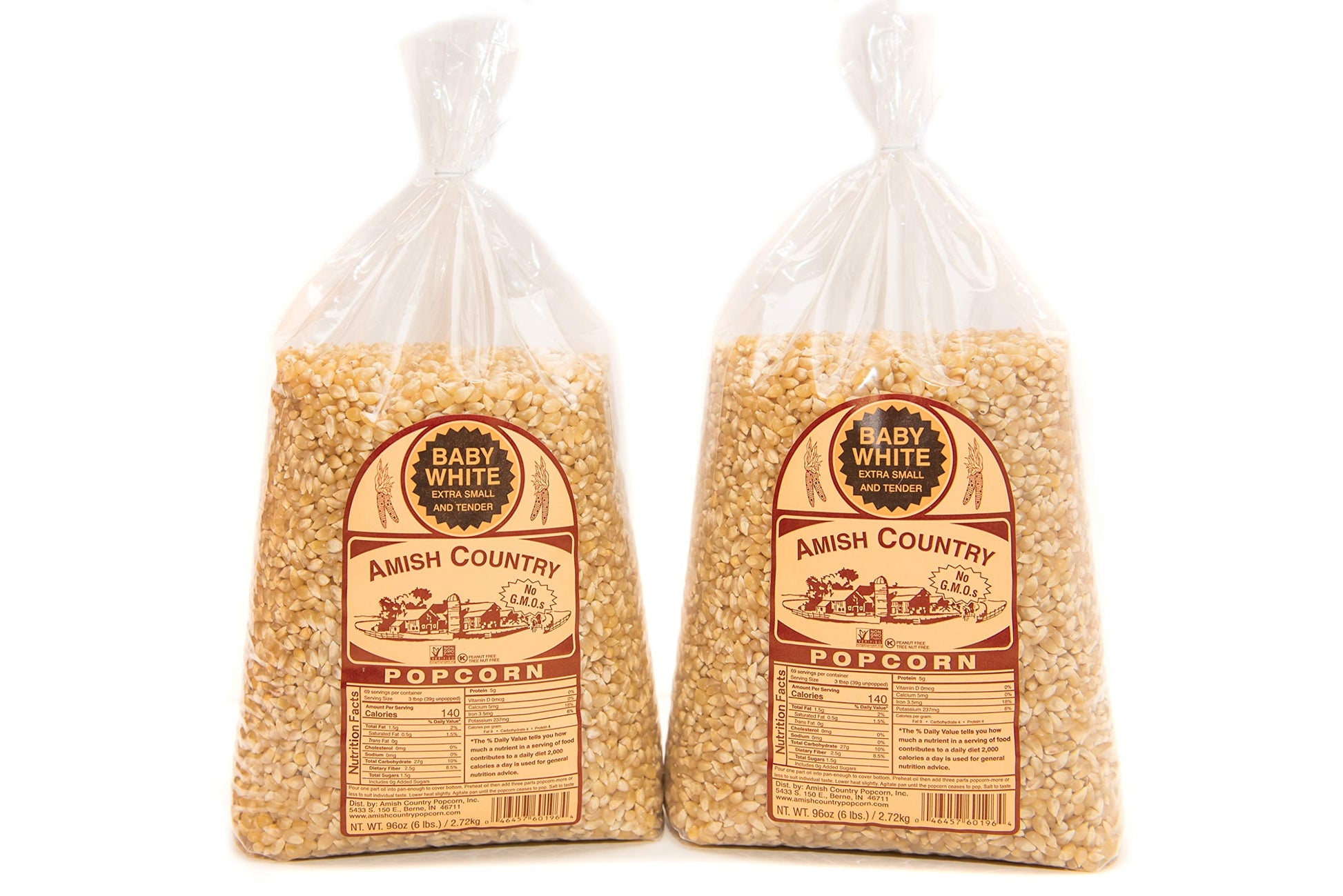 Amish Country Popcorn | 2-6 Lb Bags | Baby White Popcorn Kernels | Old Fashioned, Non-Gmo And Gluten Free (2-6Lb Bags)