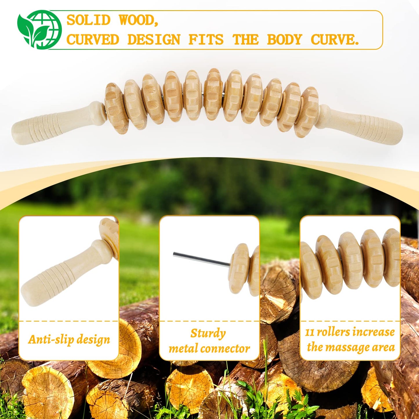 Liitrton Wood Therapy Fasci Massage Tools, Curved Wooden Massage Roller Cellulite Reduction And Muscle Tension (Wood)