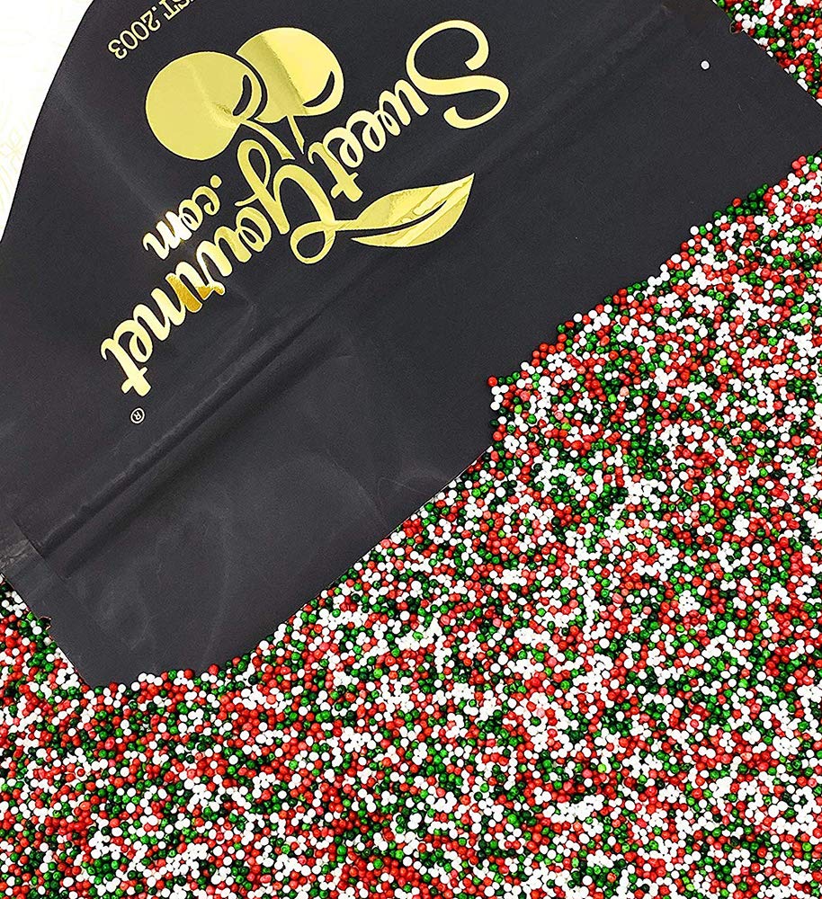 SweetGourmet Jingle Mix | Red Green White Christmas Nonpareils | 15oz