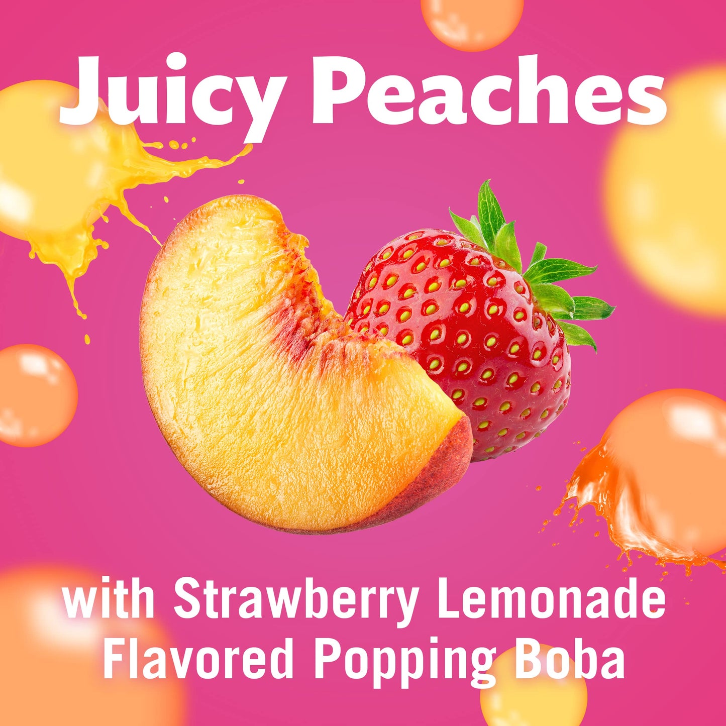 Del Monte Bubble Fruit Peach Strawberry Lemonade with Popping Boba, 3.5 Ounce Cups, Pack of 4, Orange