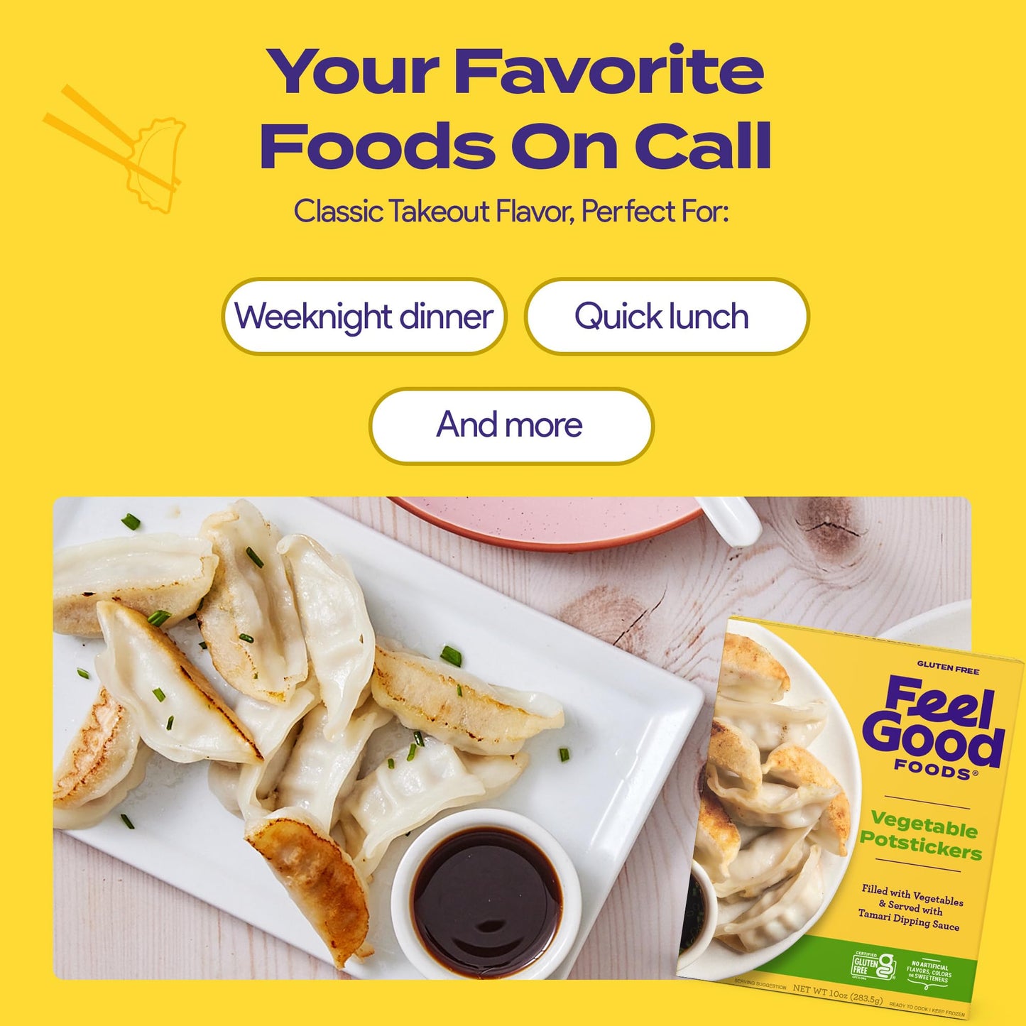 Feel Good Foods Vegetable Potstickers 10oz Frozen Dumplings with Tamari Dipping Sauce, Gluten Free