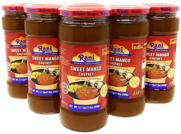 Rani Sweet Mango Chutney (Indian Preserve) 17.6oz (500g) 1.1lbs Glass Jar, Ready to eat, Vegan, Pack of 5+1 ~ Gluten Free, All N