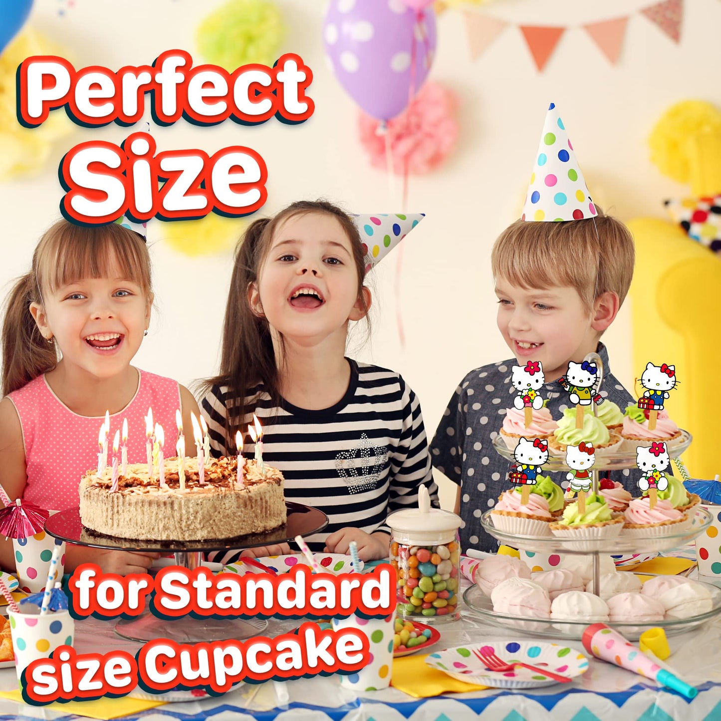 24X Cute Cat Cupcake Toppers - Durable Picks Happy Birthday D  Cor, Cupcake Decorations For Kids' Birthdays