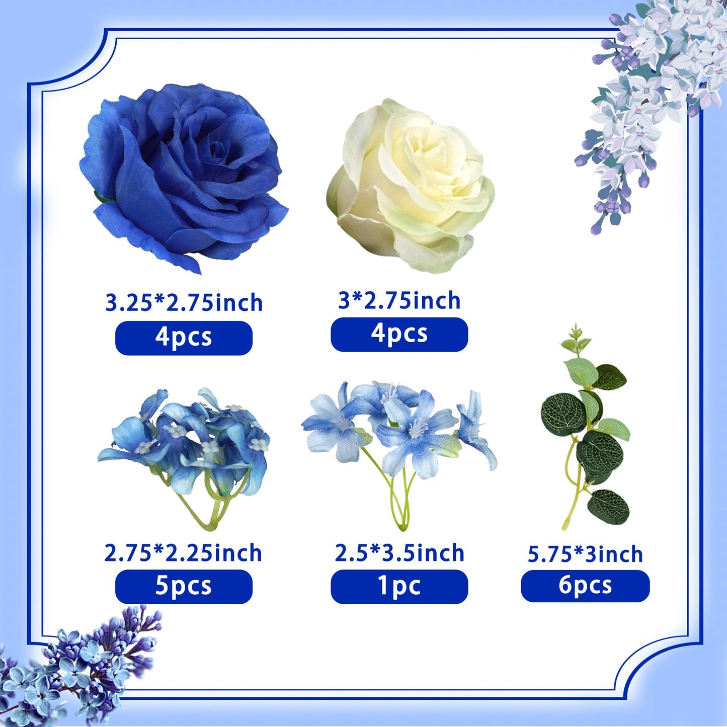 DRWATE Flower Cake Toppers - Artificial Blue Rose & Eucalyptus Decor for Birthdays, Weddings, Baby Showers - Boho Party Supplies