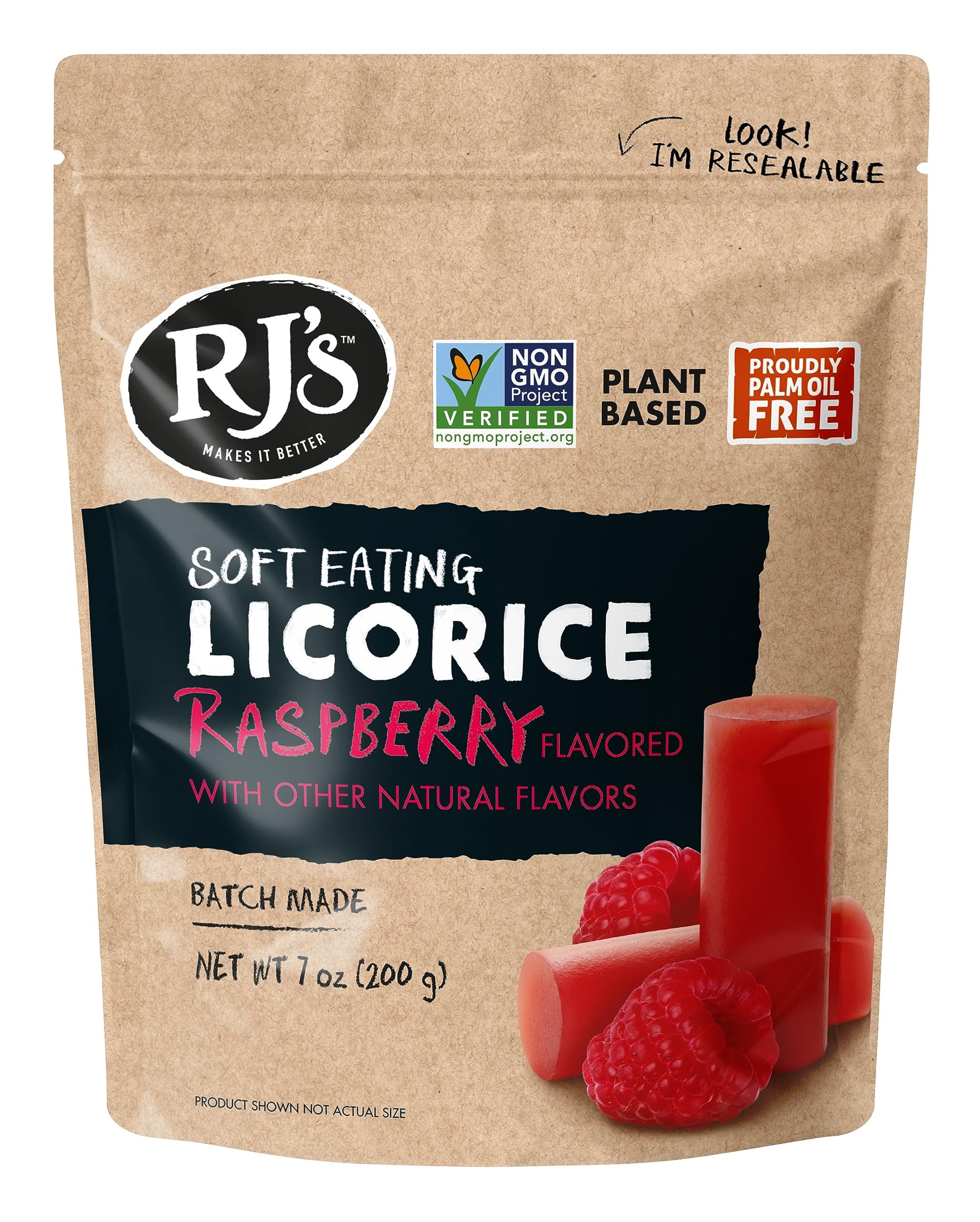 Rj'S Soft Australian Licorice, Natural Raspberry Flavor, Resealable Bag, 7 Ounce (1-Pack) | Non-Gmo, No Palm Oil, Plant Based | 