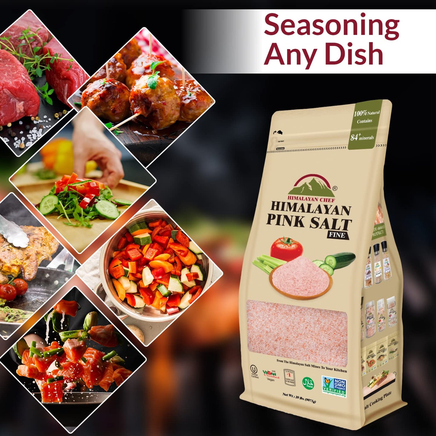 Himalayan Chef Pink Himalayan Salt, Extra Fine Grain, 19 lbs Bag - Pure, Natural, Kosher Certified, Non-GMO, Ideal for Cooking,