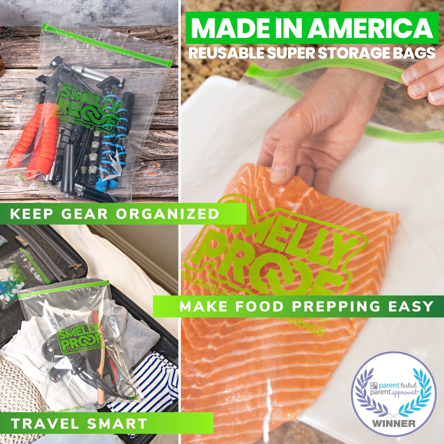 Reusable Freezer Bags For Food Storage By Smelly Proof - Made In Usa, Easy Clean, Dishwasher-Safe, Peva & Bpa Free, Xxl 3-Mil Th