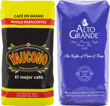 Alto Grande Medium-Dark Roast And Yaucono Medium Roast, Whole Bean Coffee, One Bag Of Each, 2 Pound (Pack Of 2)