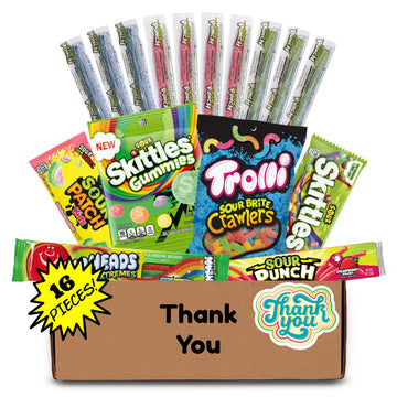 Hangry Kit Thank You Sour Candy Kit - 16-Piece Variety Pack With All Your Favorite Sour Candy Classics In A 'Thank You' Themed G