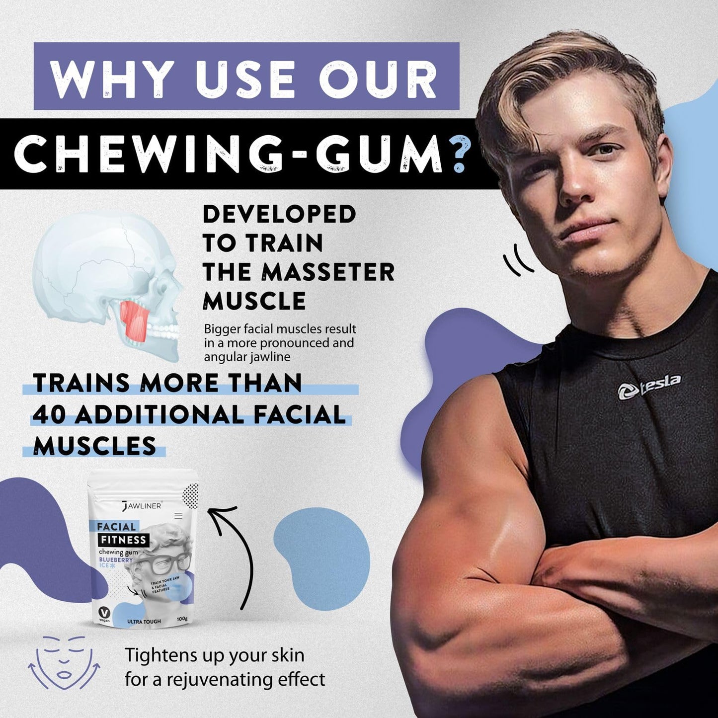 Jawliner Fitness Chewing Gum (2 Months Pack) Jawline Gum- Sugar Free Blueberry Gum- Jawline Exerciser For Mewing And Shapen The