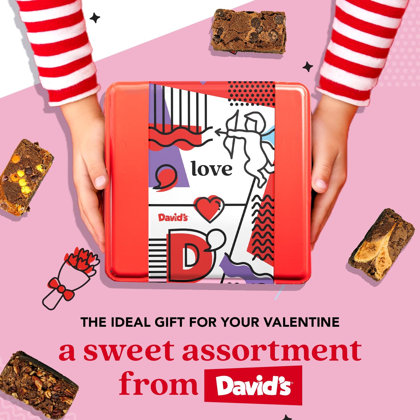 Davids Cookies Assorted Brownies In Love Tin Gift Basket 20Pcs - Delicious, Fresh Baked Brownie Snacks - Gourmet Pure Chocolate