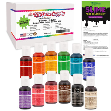 12 Color Food Coloring Liqua-Gel Decorating Kit - U.S. Art Supply Food Grade, 0.75 fl. oz. (20ml) Bottles, Non-Toxic Primary Pop