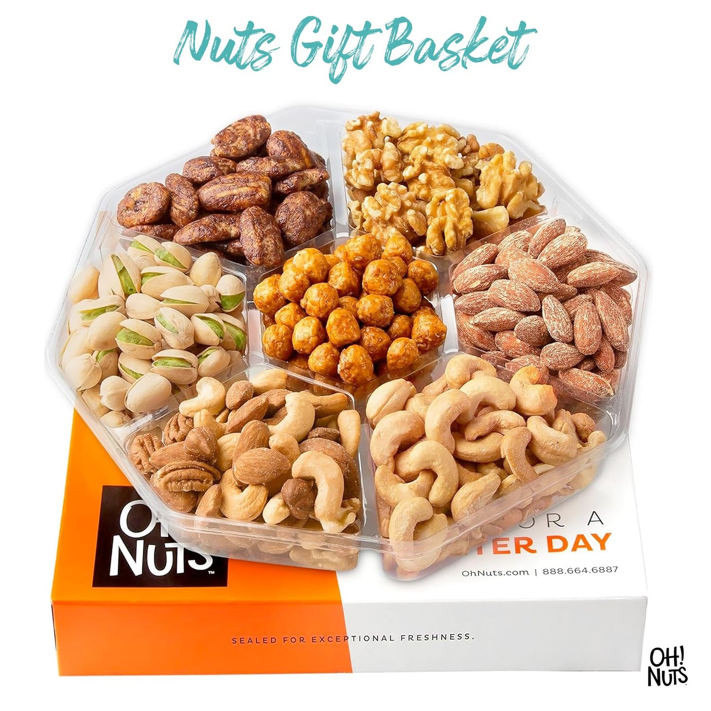 Oh! Nuts Nuts Gift Basket - 7 Variety Roasted Salted Nuts - 1.8 LB Gourmet Assortment for Gifts - Premium 28 Ounces