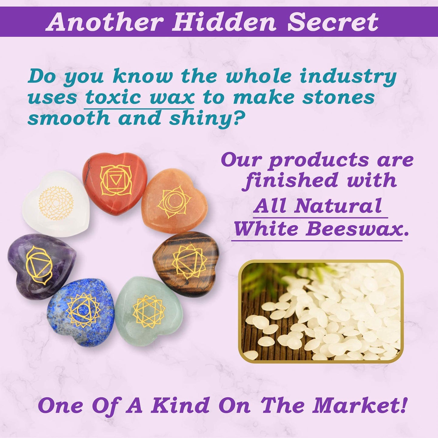 Naturewonders All Natural 7 Chakra Stone Set (Heart-Shaped) With Engraved Symbols (Gift Box, Information Brochure & Pouch) - Hea