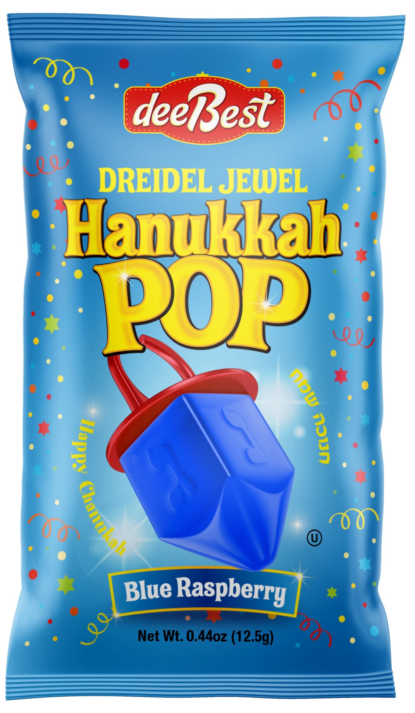 Hanukkah Dreidels Jewel Pop Ring Shape Candy - Blue Raspberry 18 Count Individually Wrapped Dreidel - Hanukah Decorations Kosher Candy Party Favor For Kids - Chanukah Gift Bags