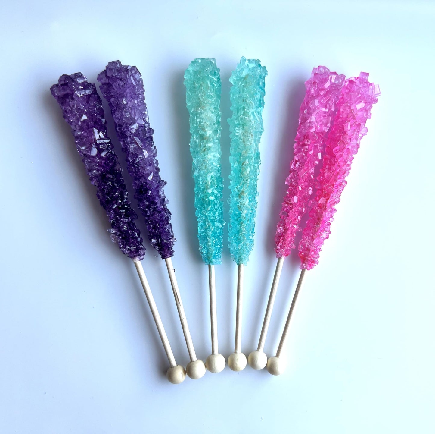 Classic Rock Candy Sticks, Sugar Rock Crystal Lollipops, Individually Wrapped (Pack Of 12, Mermaid Mix (Purple Grape, Pink Cherr