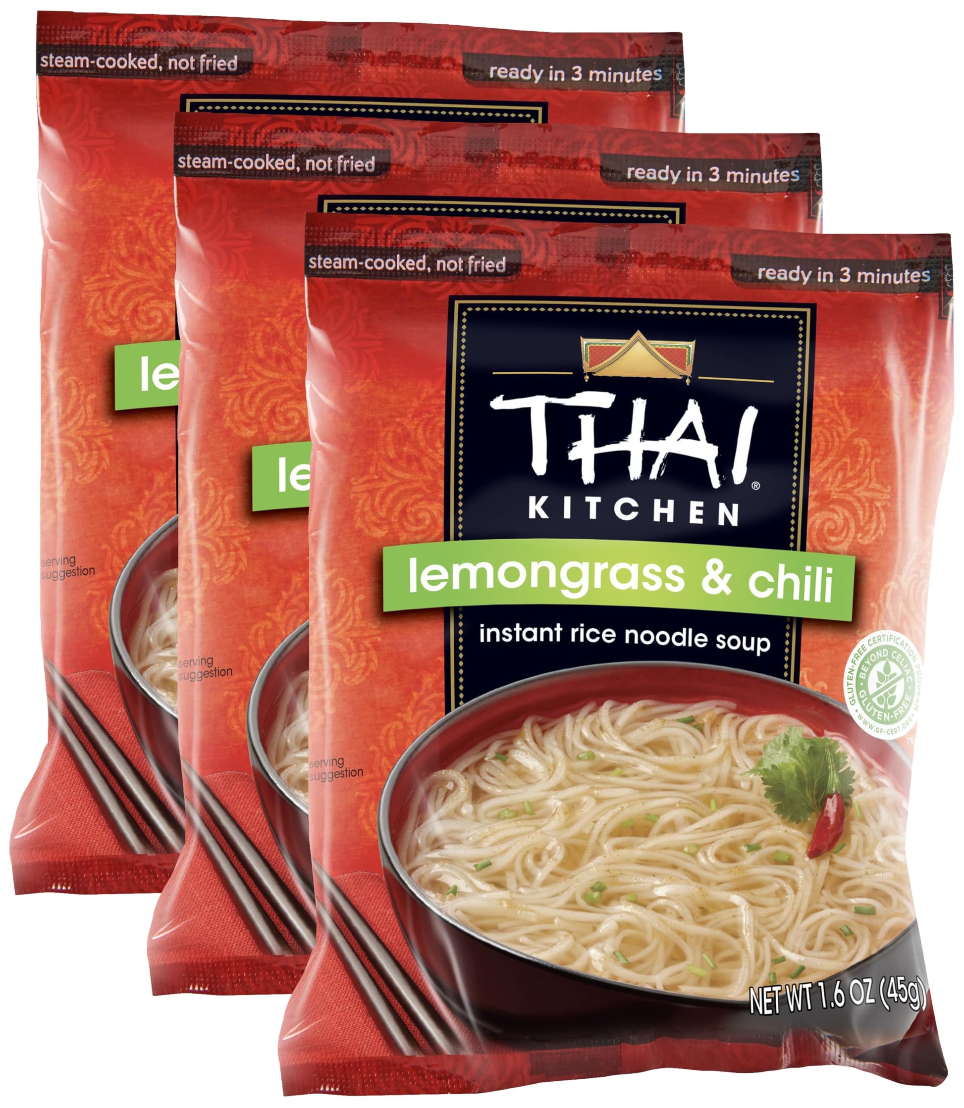 Thai Kitchen Gluten Free Lemongrass & Chili Instant Rice Noodle Soup, 1.6 oz (Pack of 3)