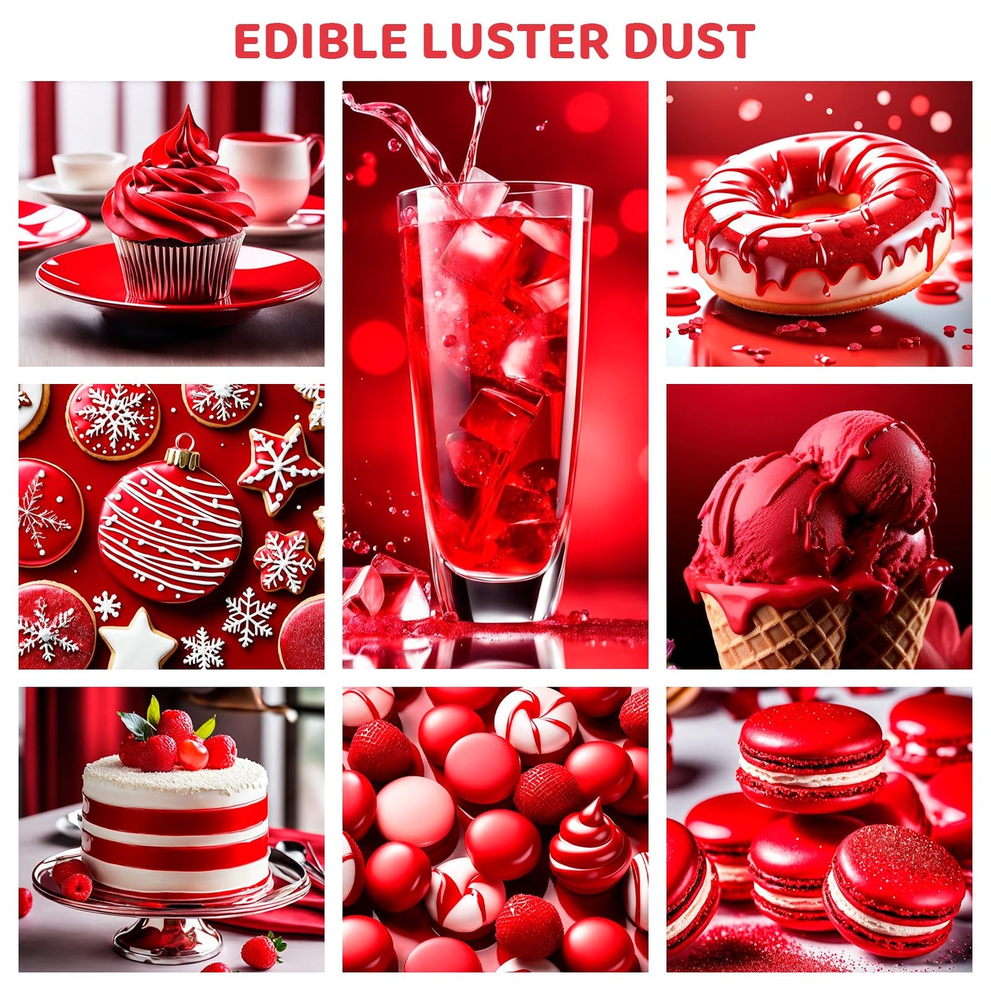 Cherrysea Luster Dust Edible Shimmer Powder - Food Coloring for Cakes, Cookies, and Drinks - 15g Bottle - 5-Red