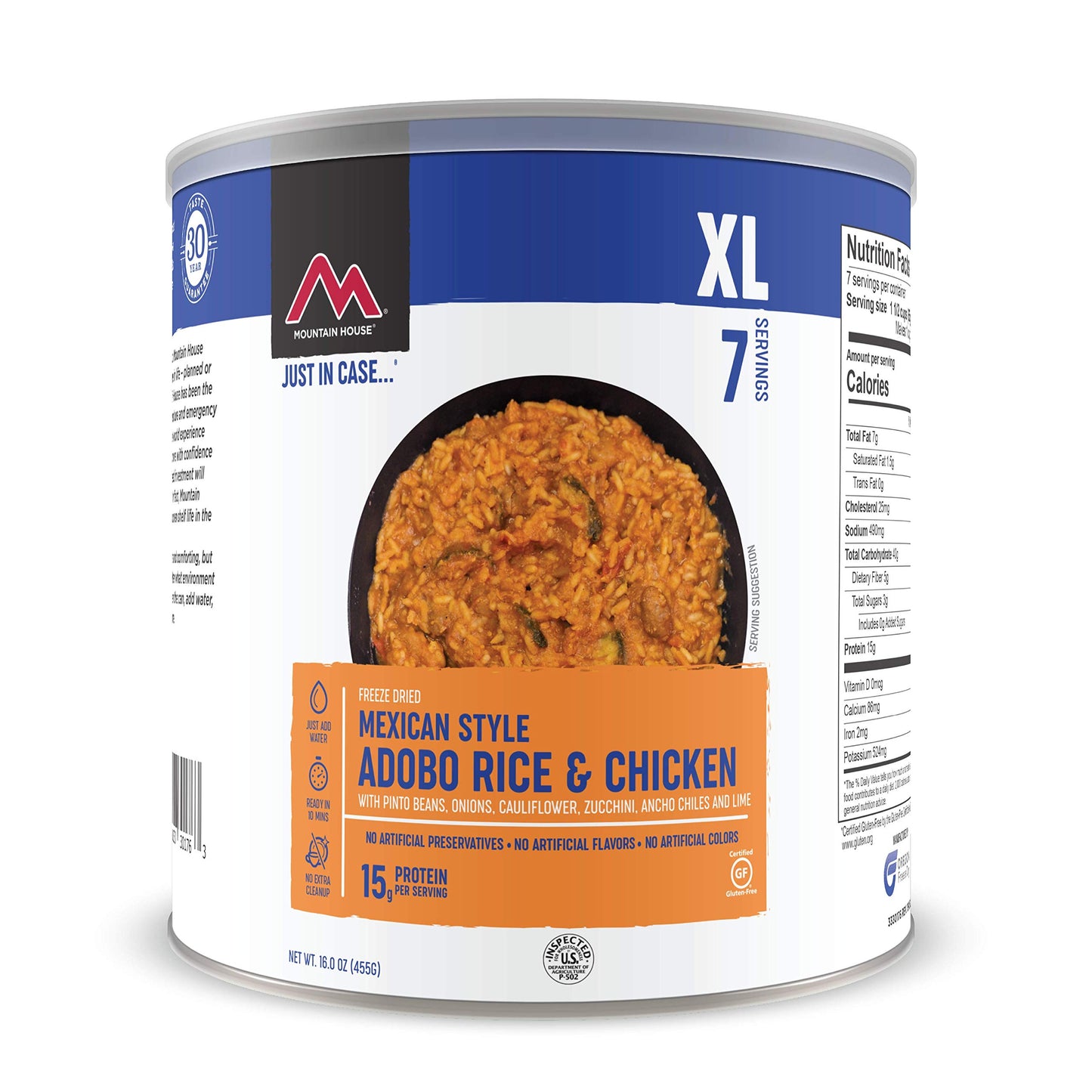 Mountain House Gluten-Free Mexican-Style Adobo Rice & Chicken Freeze-Dried Food For Camping, 7 Servings, 30-Year Shelf-Life