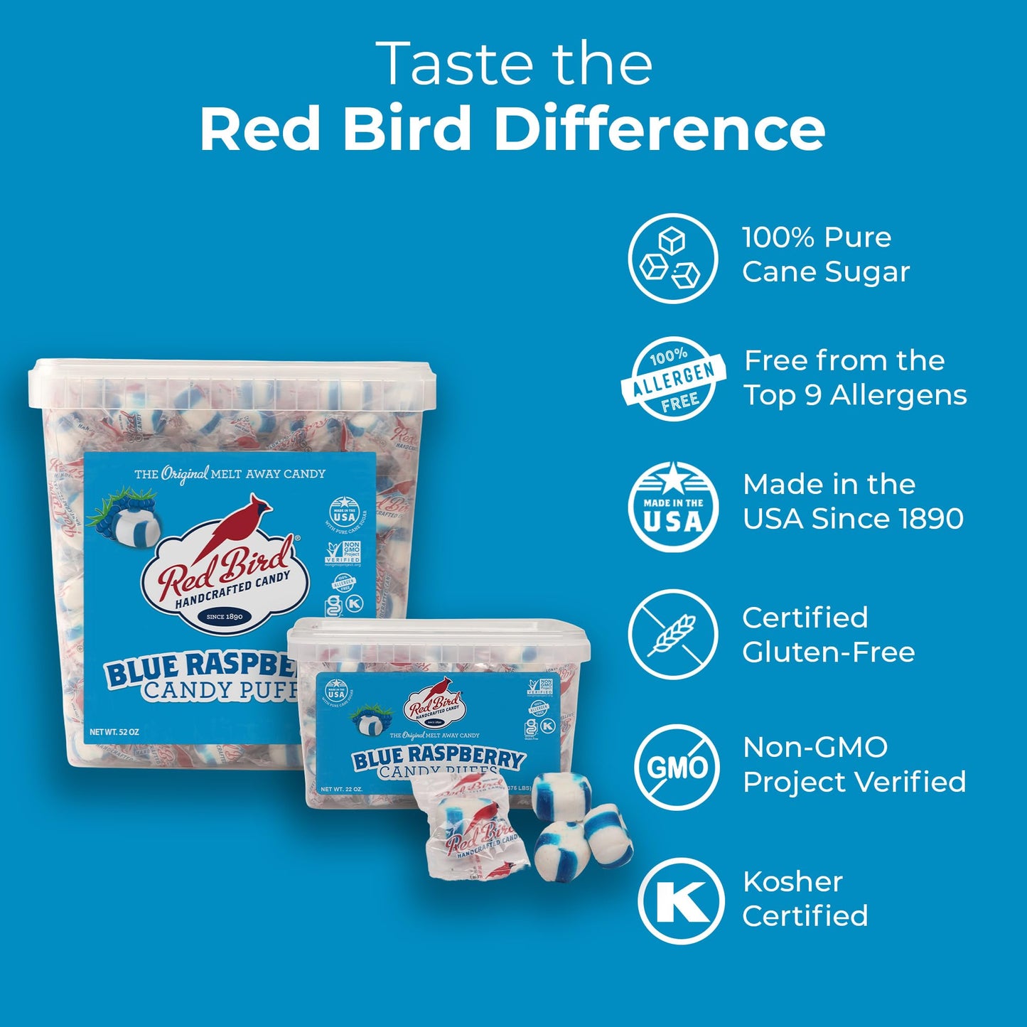 Red Bird Blue Raspberry Candy, Individually Wrapped, Unique Candy, 52 oz Tub