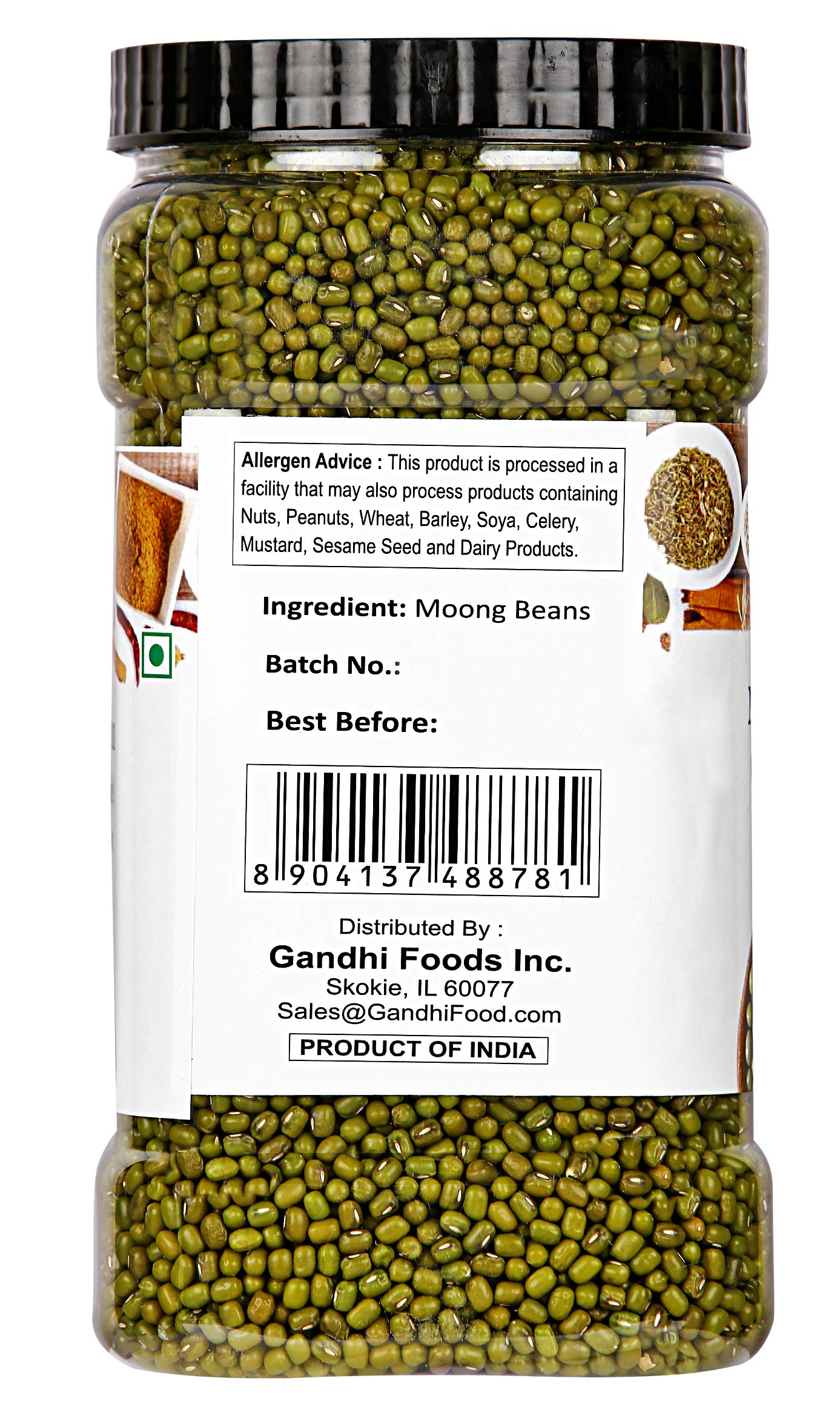 TAJ Premium Indian Moong Dal Whole, Mung Beans, 3.5-Pounds Jar