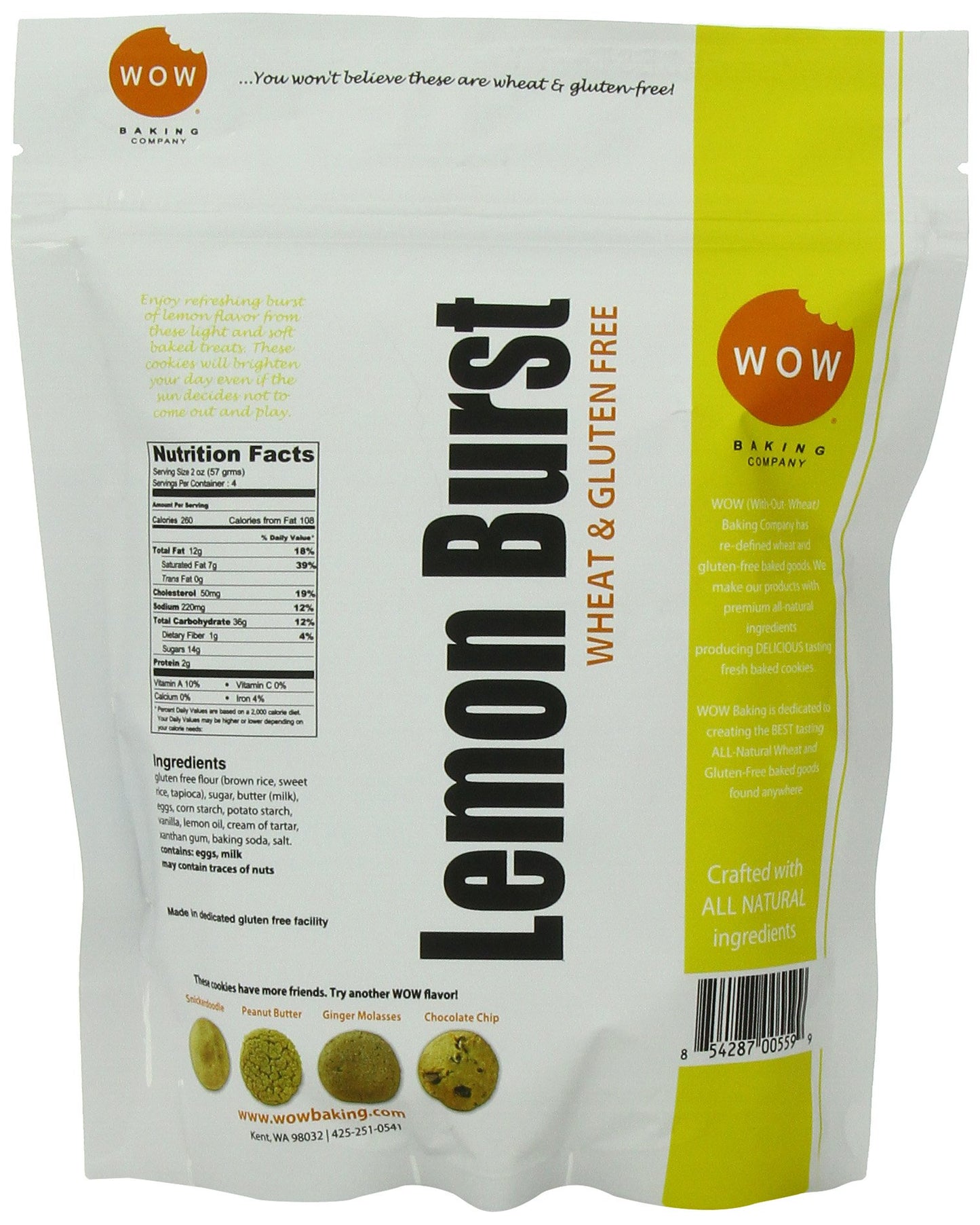WOW BAKING COMPANY Cookies, Lemon Burst, 8-Ounce (Pack of 6)