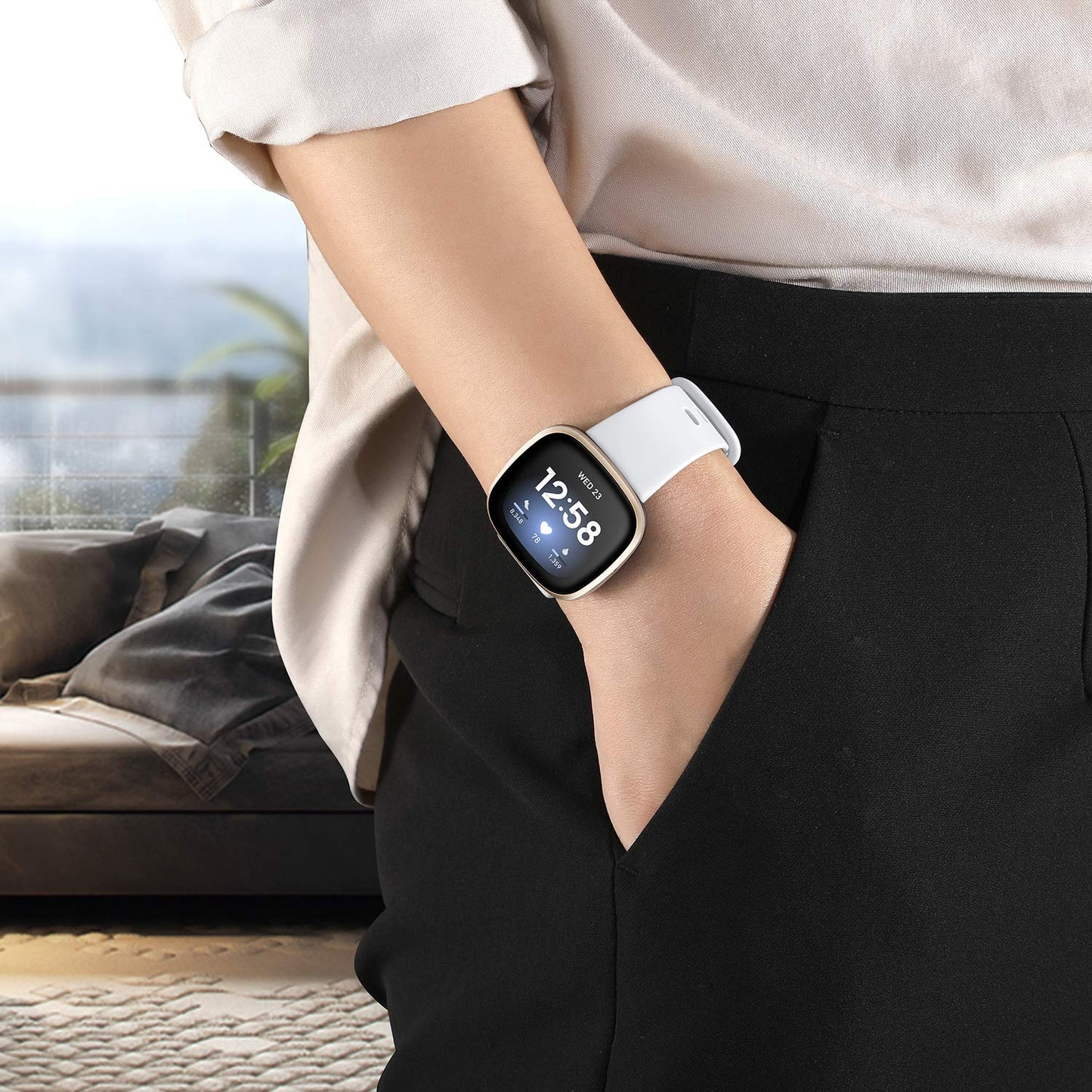 Getino Compatible With Fitbit Sense 2/ Sense Bands/Versa 3/ Versa 4 Band Women Men, Silicone Sport Accessories, Band For Fitbit