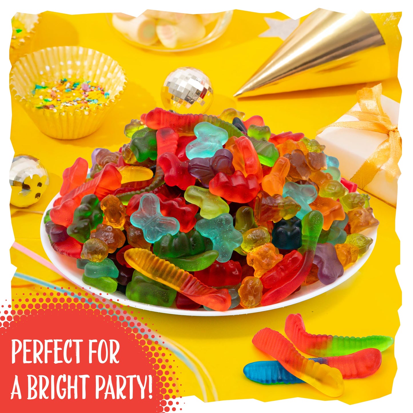 Gummy Candy Mix | 2 Pound Variety Pack | Gummy Worms  Bears  Butterflies  3D Bears  3D Dinosaurs | Assorted Fruit Flavors for Party Favors  Goody Bags  and Kids Events