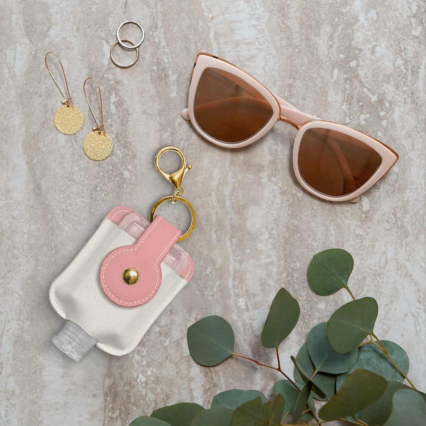 Studio Oh! Hand Sanitizer Holder With Travel Bottle Refillable Mini Bottle In Sunny Skies Ahead With Portable Keychain Holder Ke
