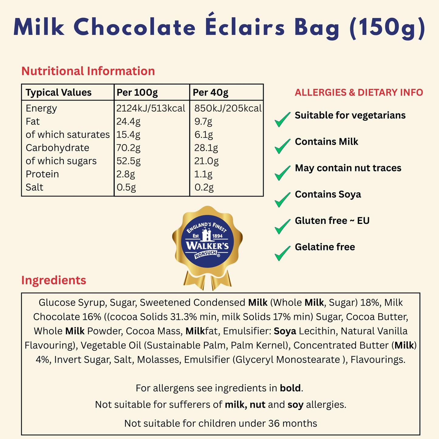 Walkers Nonsuch Milk Chocolate Eclairs 5.29 Oz (Pack Of 2) - Traditional British Chewy Butter Toffee Candy, Classic English Creamy Toffee Sweets, Imported Uk Chocolates Gourmet Gift