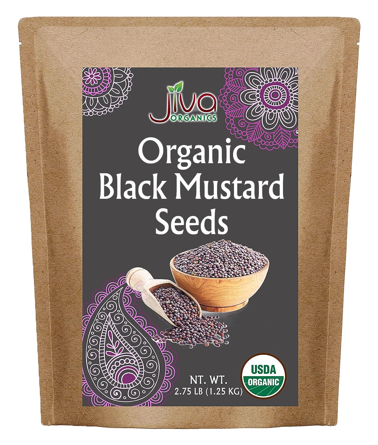 Jiva Organic Black Mustard Seeds Whole 2.75 Pound Bulk Bag - Non-GMO Keto Friendly, Non-Irradiated