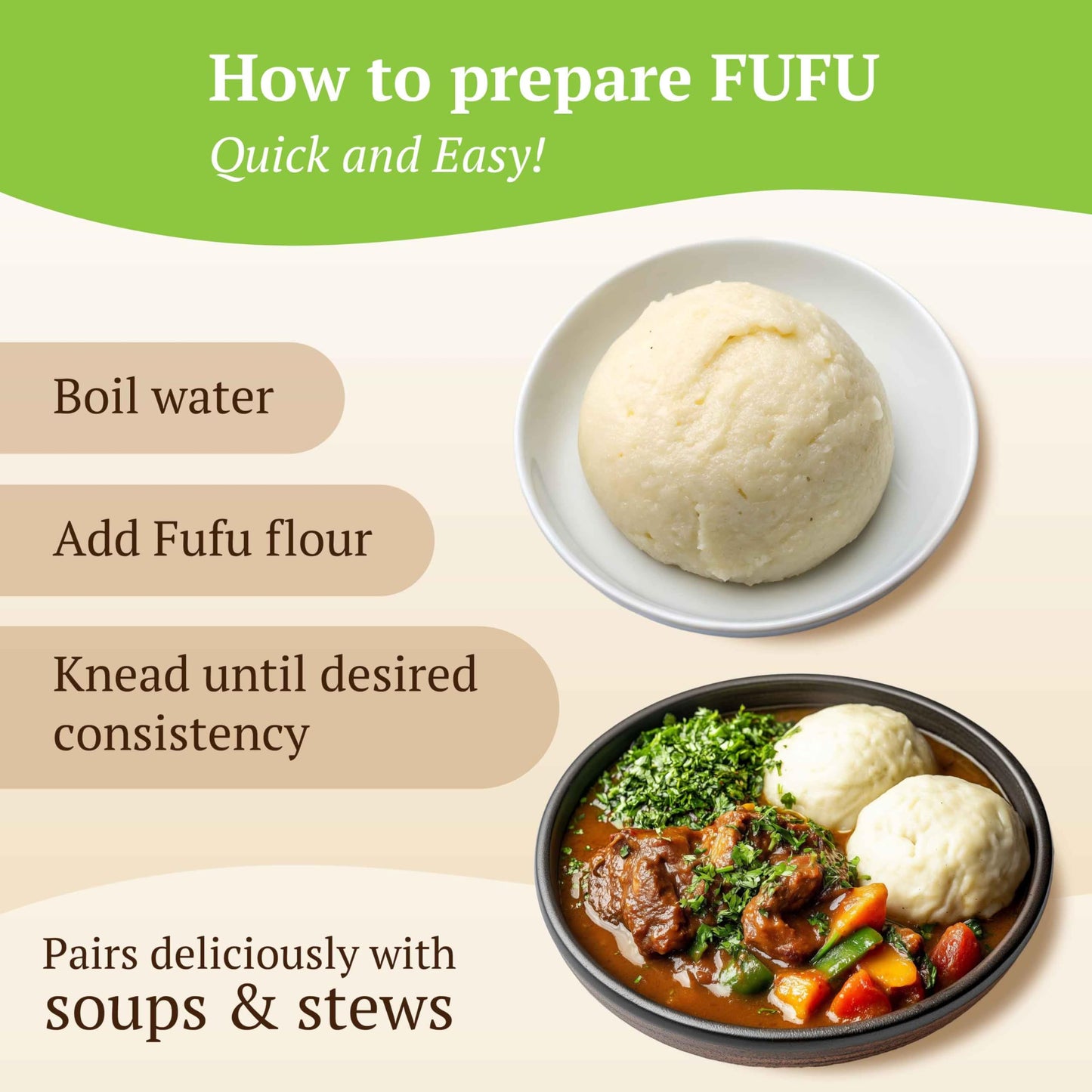 GHANA HERITAGE Plantain Fufu Flour - 24 oz - Versatile Fufu Mix for Soups and Stews