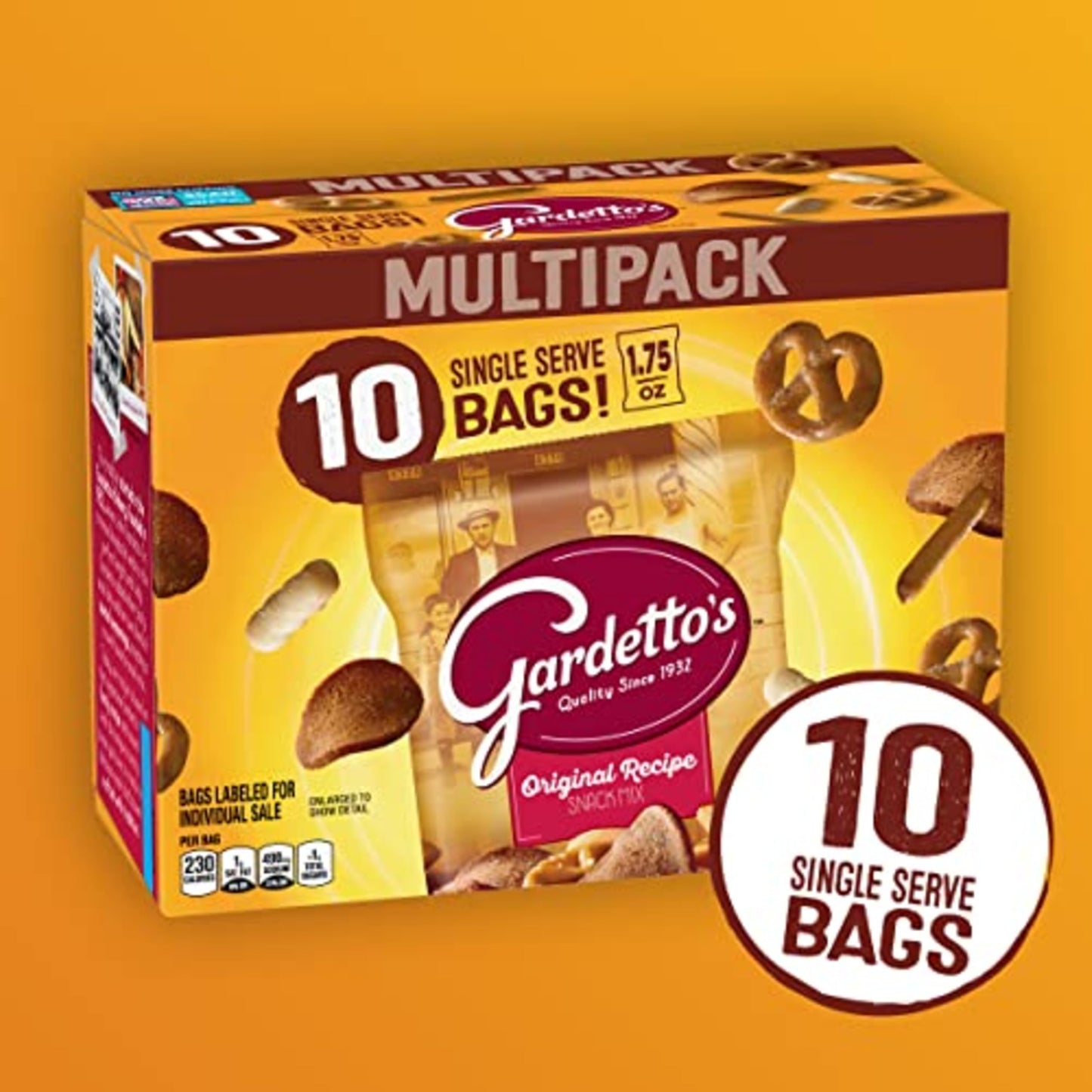 Gardettos Original Recipe Snack Mix, Crunchy Breadsticks, Pretzels & Roasted Rye Chips, Kosher Snacks Multipack, 10 Single-Serv