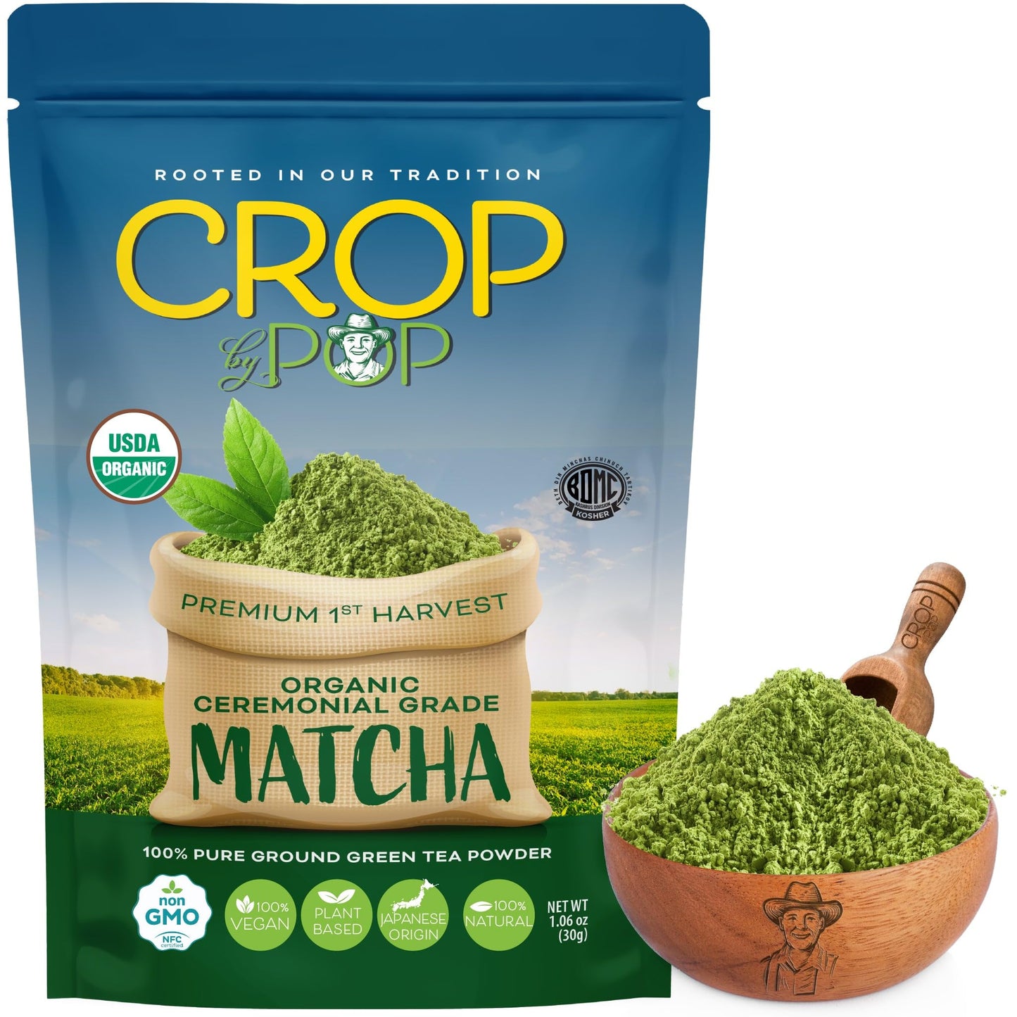 CROP BY POP - USDA Organic Ceremonial Grade Matcha Green Tea Powder, (1.06 Oz) Authentic Japanese Origin, Non GMO Certified - La